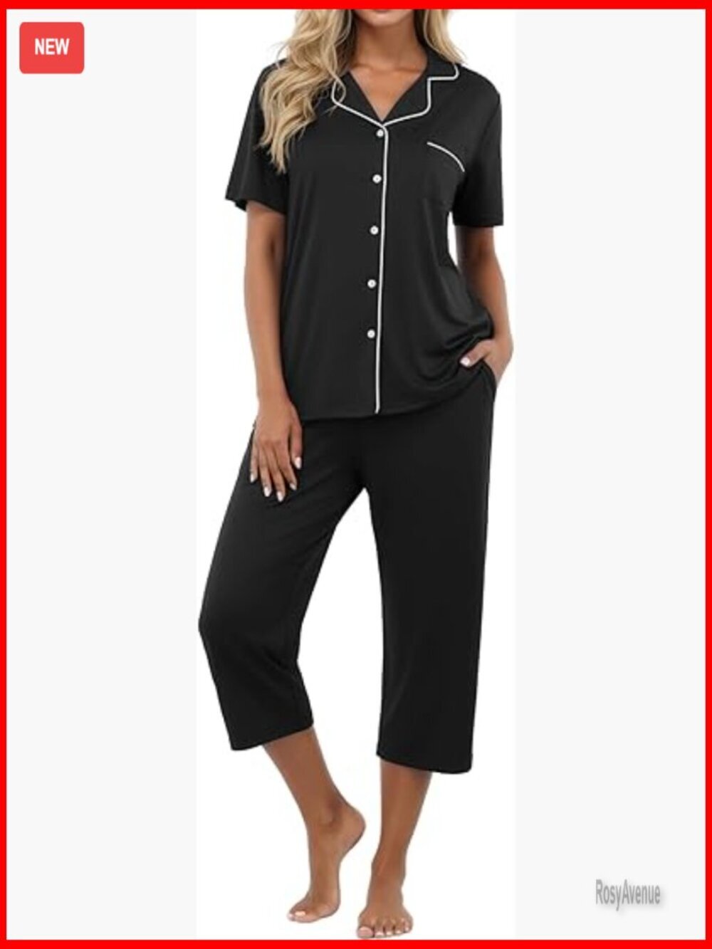Capri Pajamas Button Down Short Sleeve 2 Piece Lounge Set with Pockets